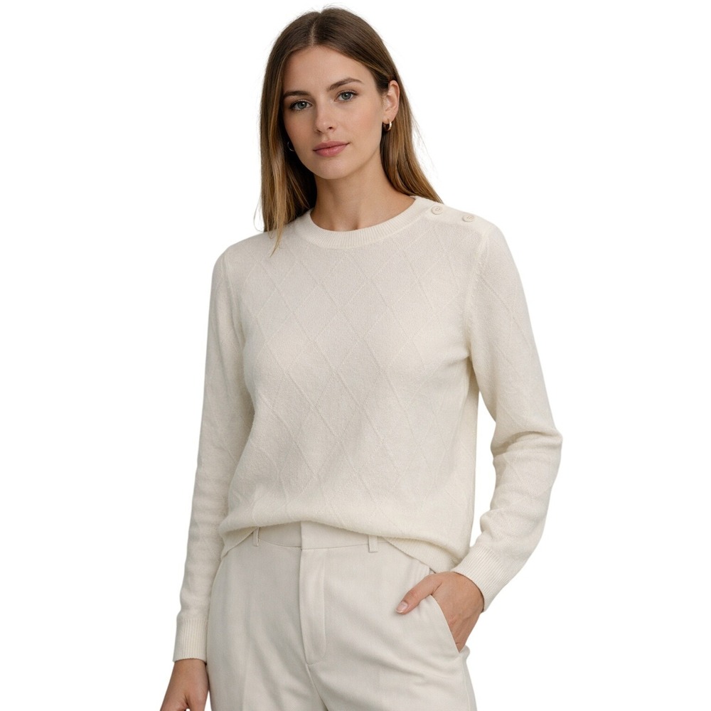 MAISON ULLENS Argyle Ivory‎ Wool Lyocell Sweater Button Shoulder quite luxury M